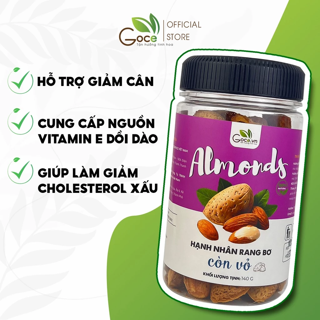 Hộp 140g Hạt hạnh nhân rang bơ còn vỏ Goce