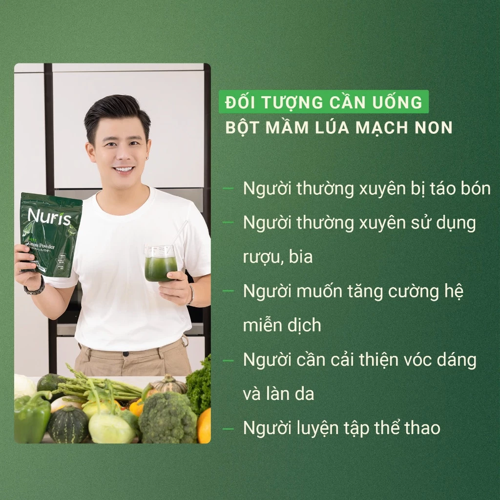 Combo 2 Túi Bột mầm lúa mạch non Nuris Nhật Bản, lợi khuẩn lên men từ thực vật, thải độc gan