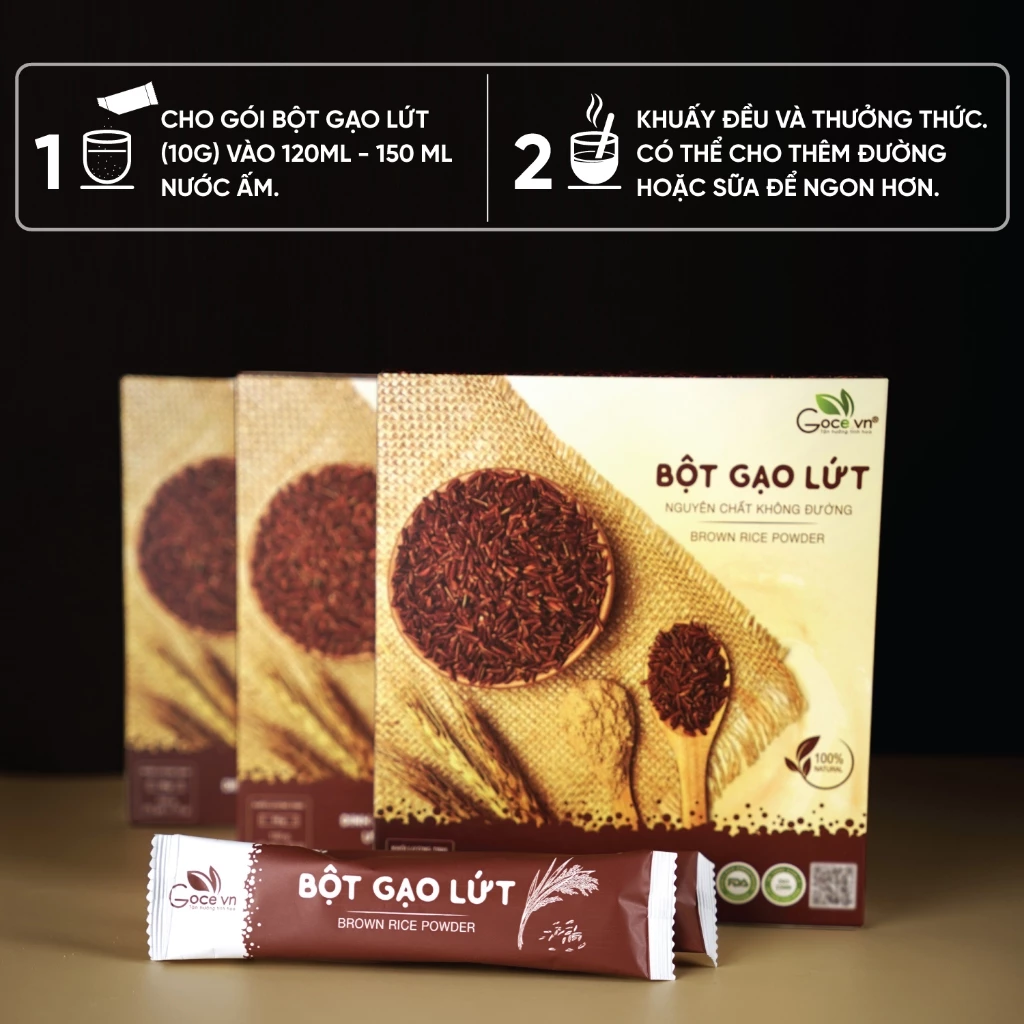 Hộp 150g Bột gạo lứt nguyên chất Goce (15 gói x 10g)