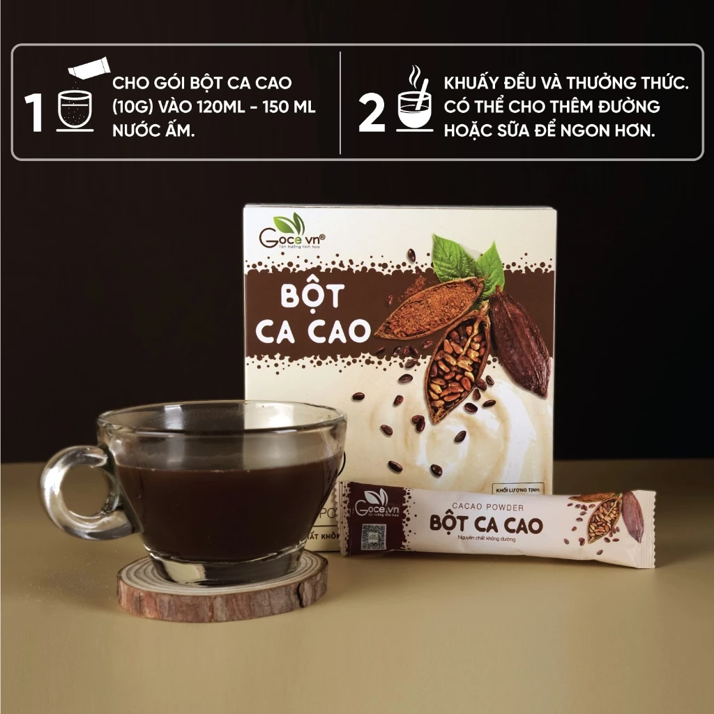 Hộp 150g Bột ca cao nguyên chất Goce (15 gói x 10g)