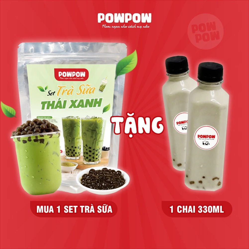 Set nguyên liệu pha trà sữa thái xanh tự nấu POWPOW - nấu được 15 - 20 ly
