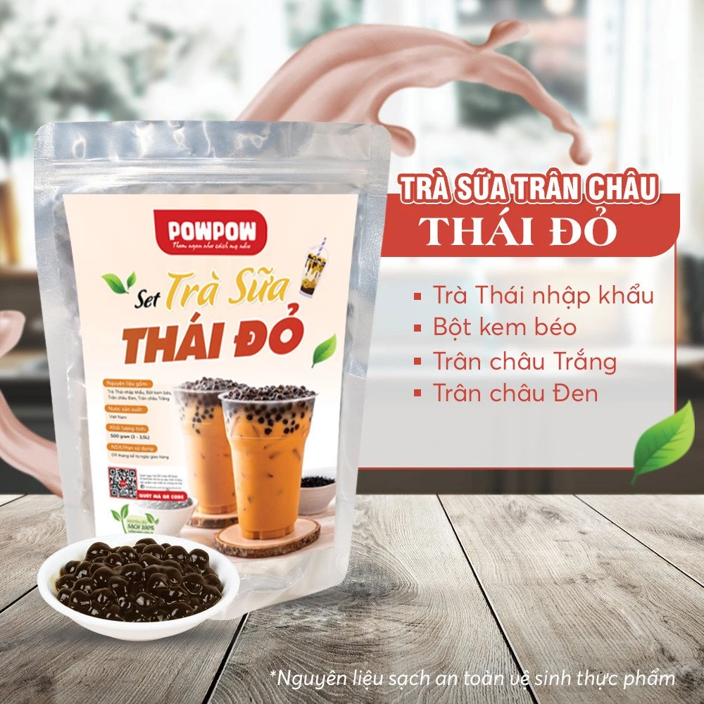 Set nguyên liệu pha trà sữa thái đỏ tự nấu POWPOW - nấu được 15 - 20 ly