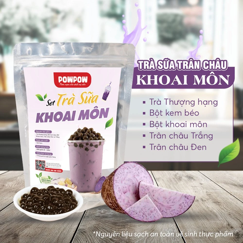 Set nguyên liệu pha trà sữa trân châu vị Khoai môn tự nấu POWPOW - nấu được 15 - 20 ly