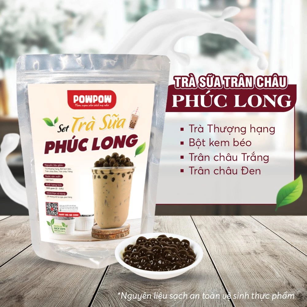 Set nguyên liệu pha trà sữa trân châu vị Phúc Long tự nấu POWPOW nấu được 15 - 20 ly