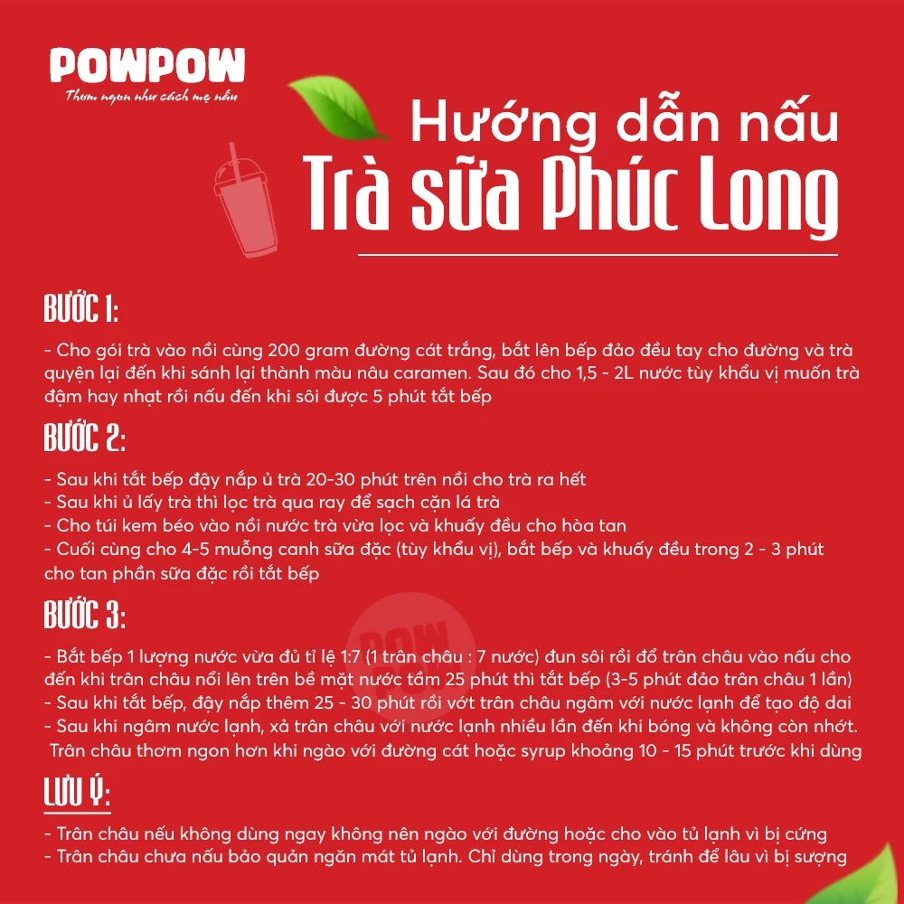 Set nguyên liệu pha trà sữa trân châu vị Phúc Long tự nấu POWPOW nấu được 15 - 20 ly