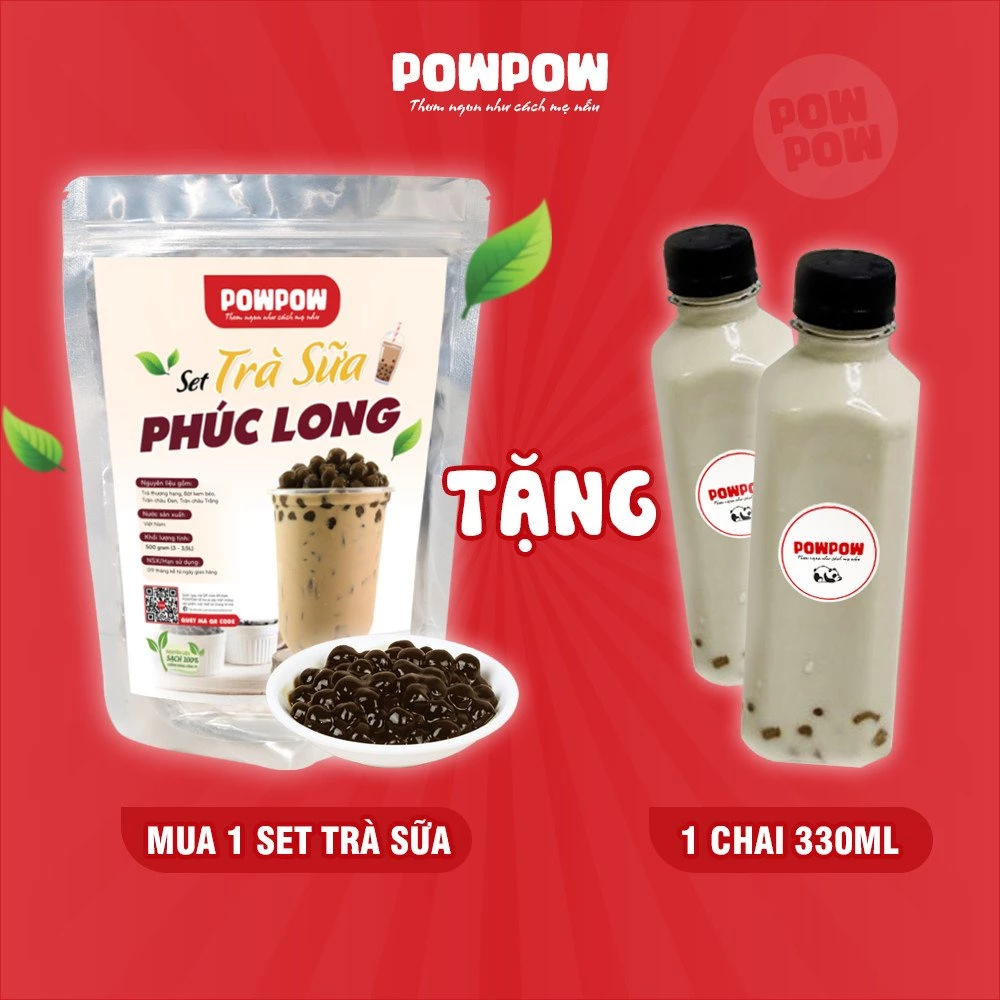 Set nguyên liệu pha trà sữa trân châu vị Phúc Long tự nấu POWPOW nấu được 15 - 20 ly