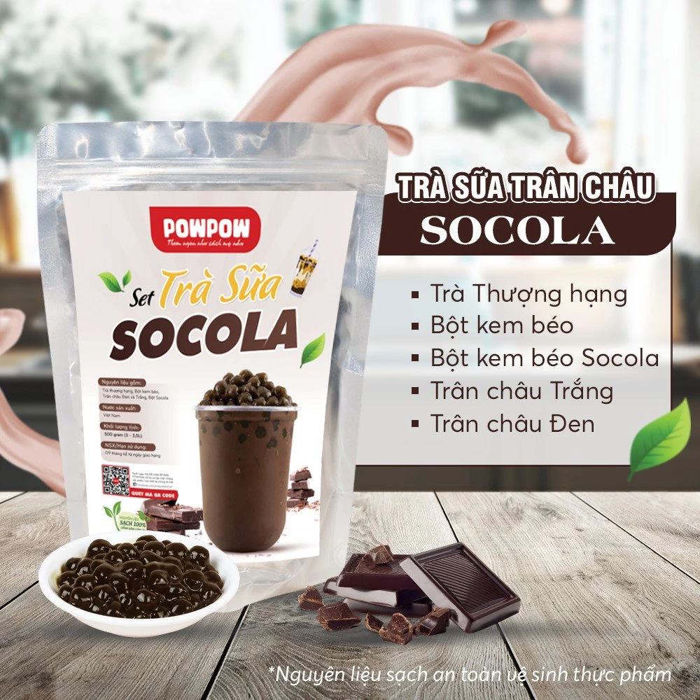 Set nguyên liệu pha trà sữa trân châu SOCOLA tự nấu POWPOW - nấu được 15 - 20 ly