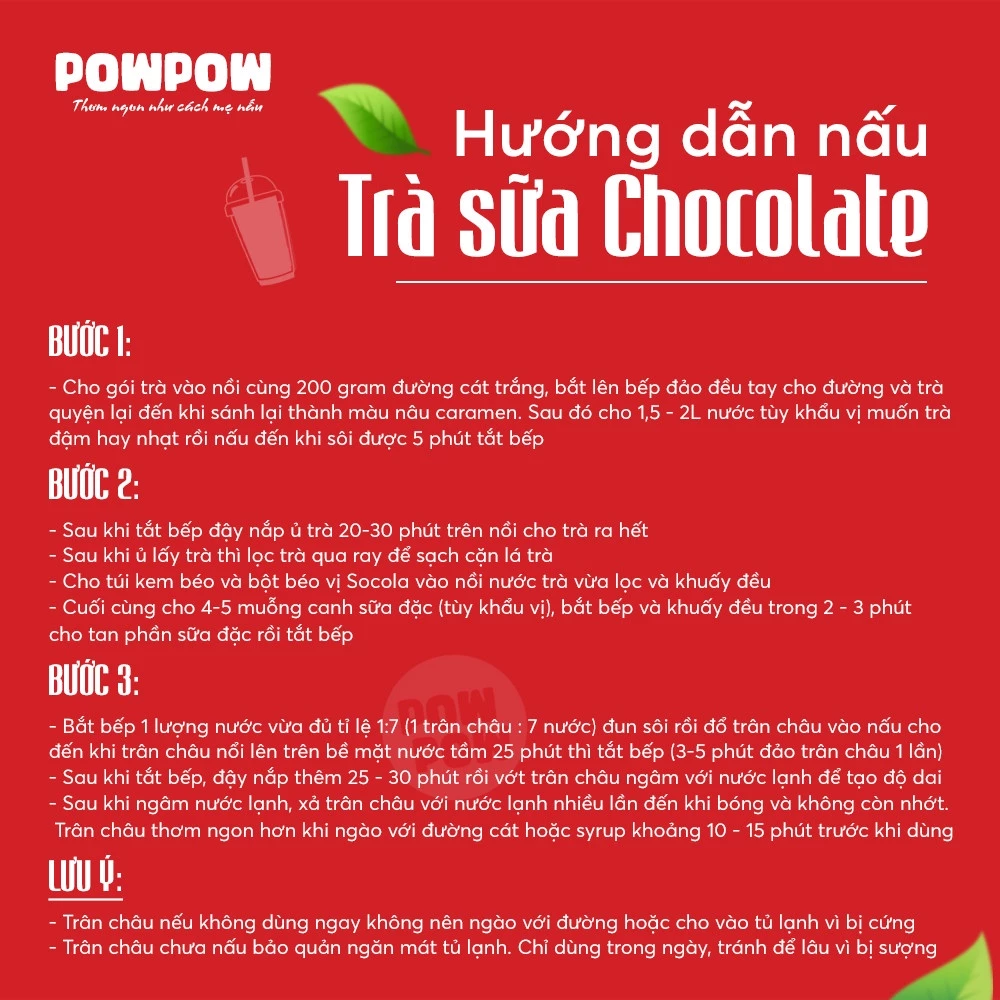 Set nguyên liệu pha trà sữa trân châu SOCOLA tự nấu POWPOW - nấu được 15 - 20 ly