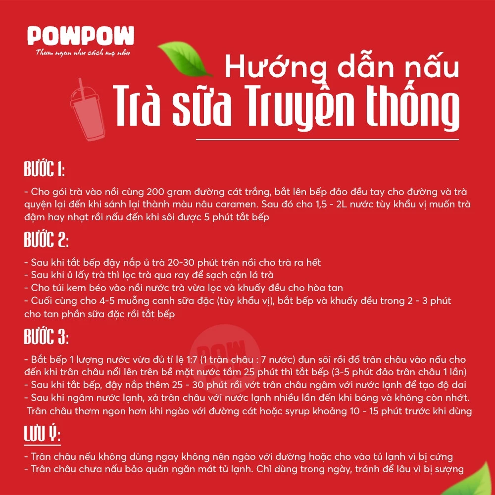Set nguyên liệu pha trà sữa trân châu vị truyền thống tự nấu POWPOW nấu được 15 - 20 ly