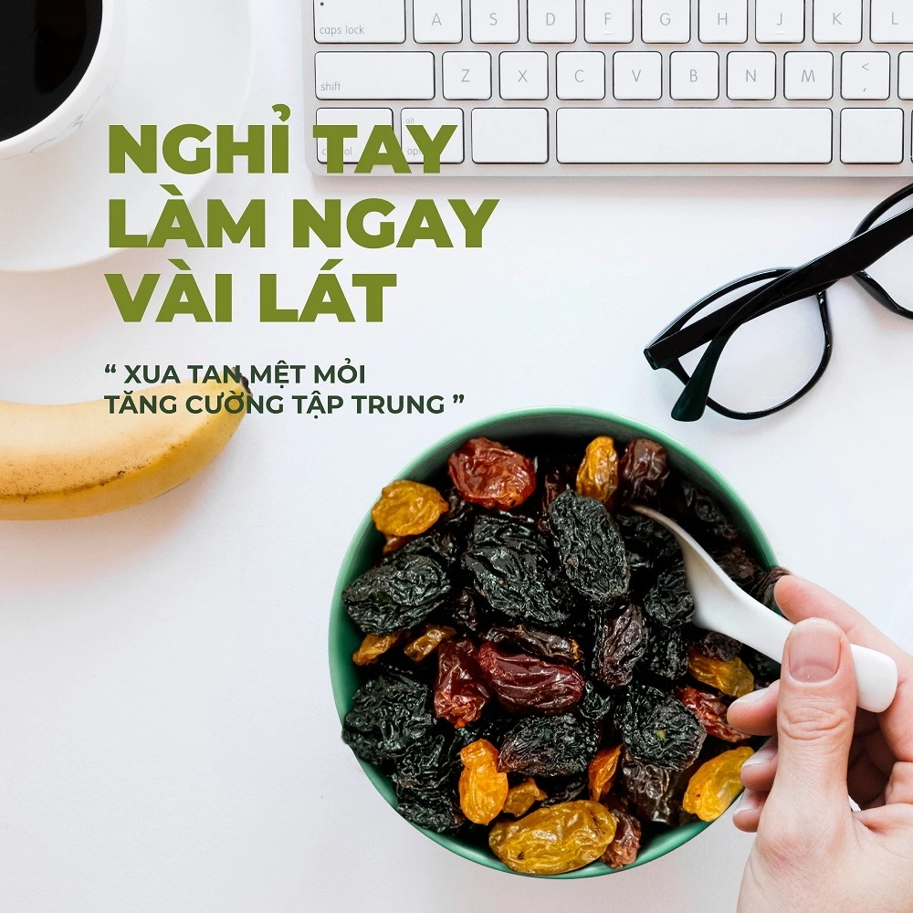 Nho khô Raisins 3 màu TANU NUTS không đường Chile sấy chua ngọt