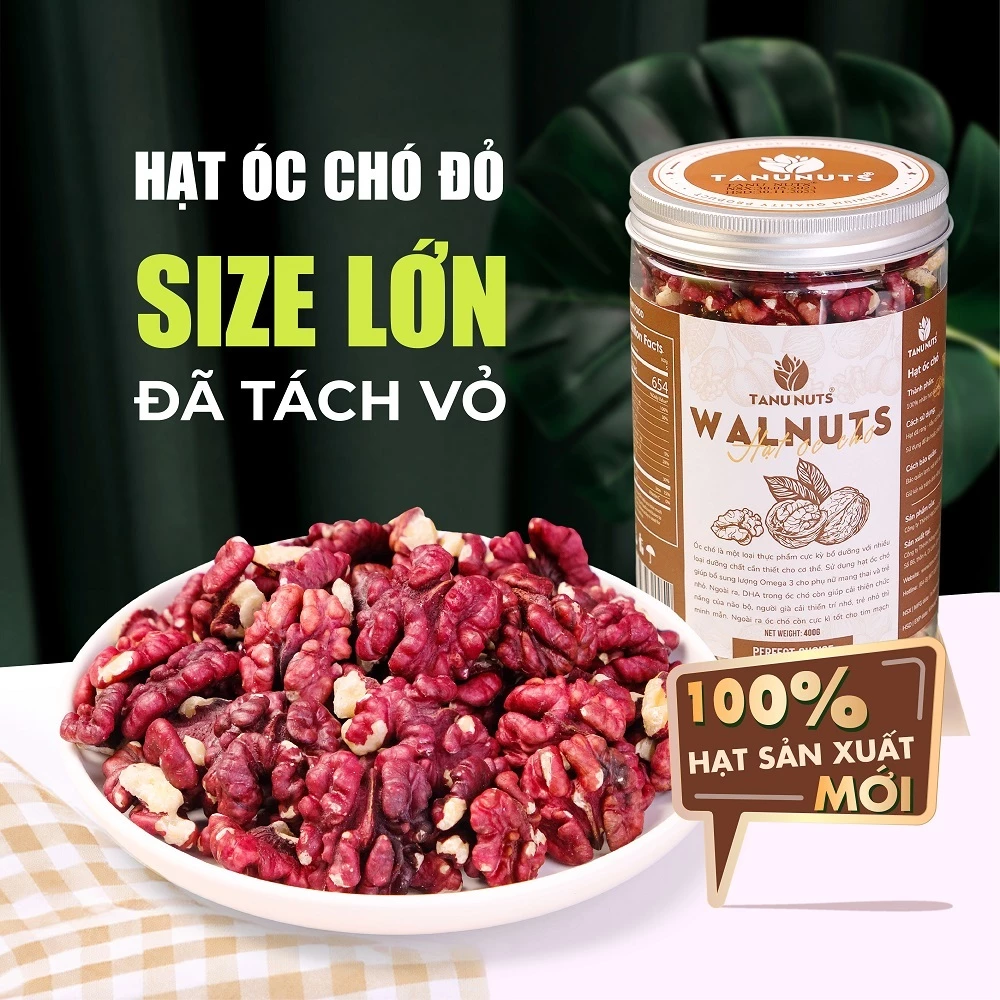 Nhân óc chó đỏ tách vỏ Mỹ TANU NUTS dinh dưỡng cho bà bầu, ăn kiêng, giảm cân