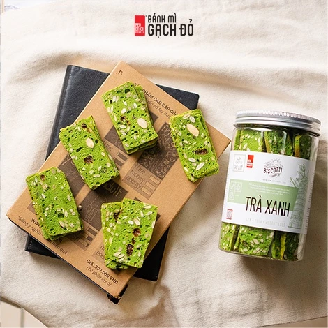 Biscotti Trà Xanh Gạch Đỏ 250g, ngọt từ gạo lứt và mật ong, chuẩn ăn kiêng
