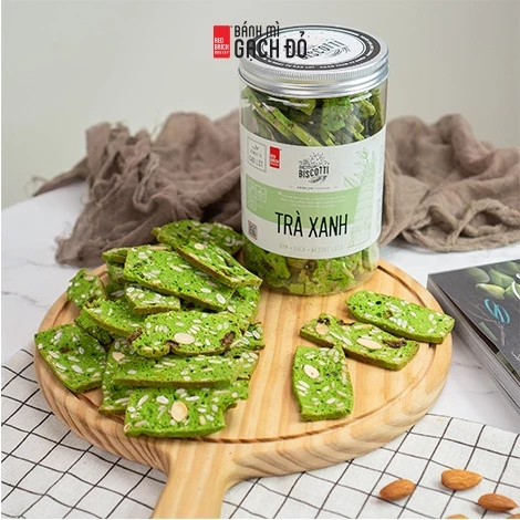 Biscotti Trà Xanh Gạch Đỏ 250g, ngọt từ gạo lứt và mật ong, chuẩn ăn kiêng