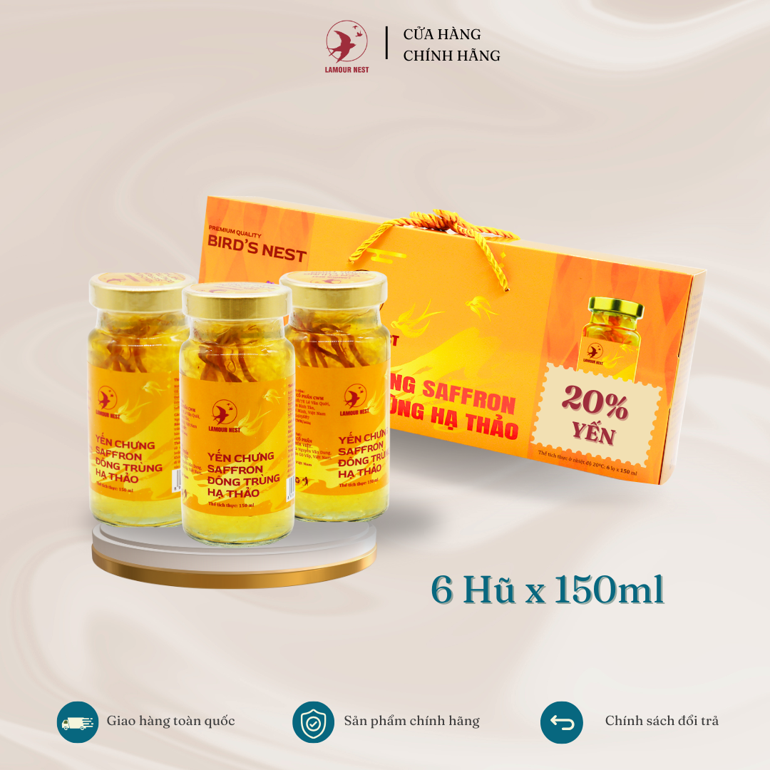 Hộp 6 Hũ Yến Chưng Saffron Đông Trùng Hạ Thảo Lamour Nest (150ml/hũ)
