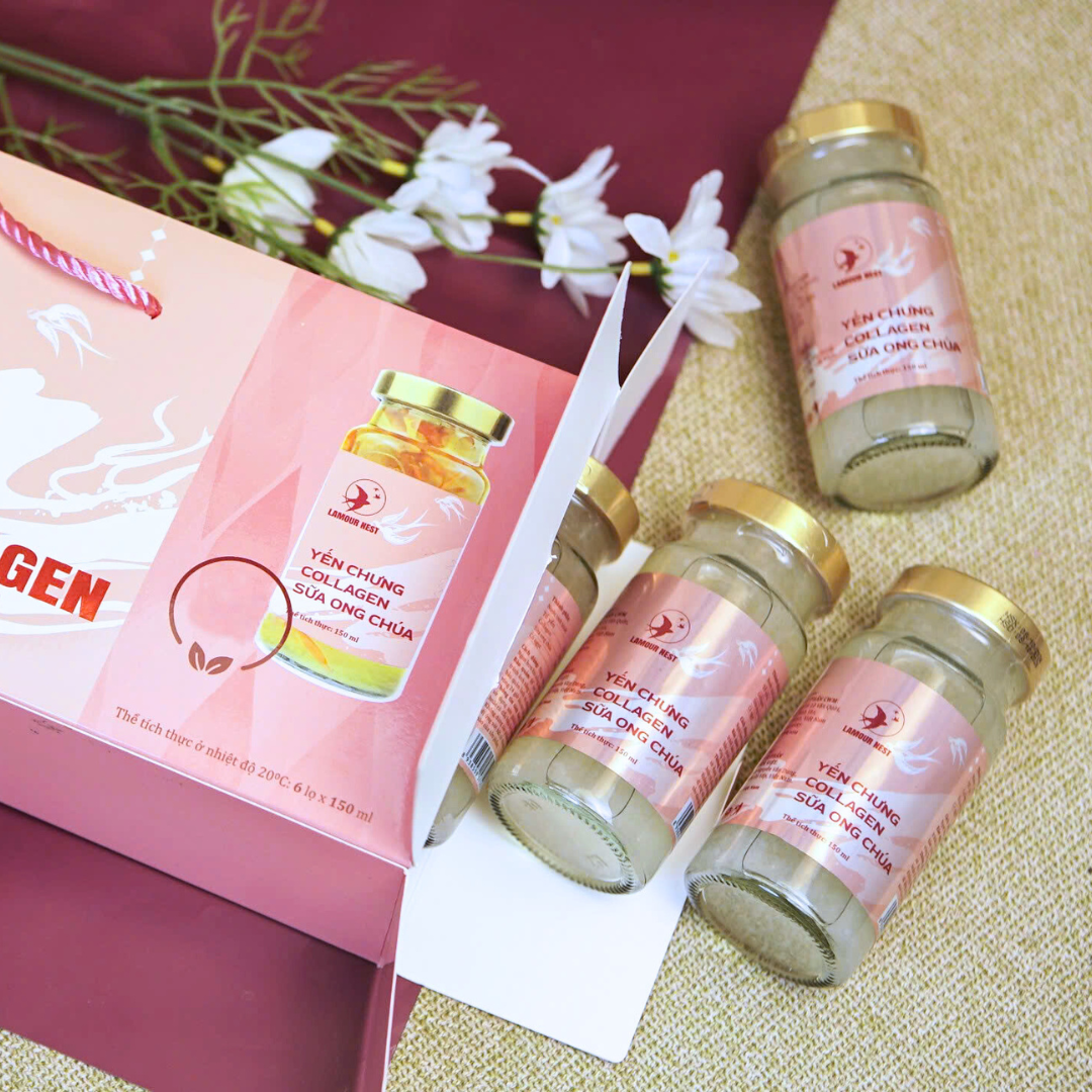 Combo 3 Hộp + Tặng Thêm 2 Hũ Yến Chưng Collagen Sữa Ong Chúa Lamour Nest (150ml x 6 hũ/hộp)