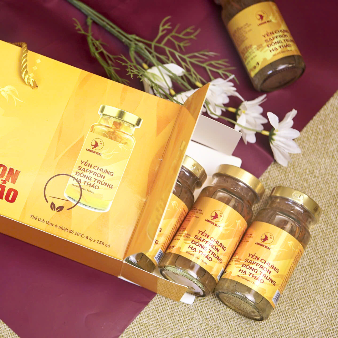 Combo 3 Hộp + Tặng Thêm 2 Hũ Yến Chưng Saffron Đông Trùng Hạ Thảo Lamour Nest (150ml x 6 hũ/hộp)