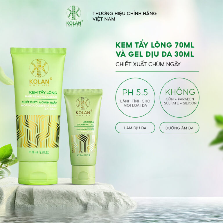 Combo Kem Tẩy Lông KOLAN 70ml - Gel Dịu Da Chiết Xuất Lá Chùm Ngây 30ml