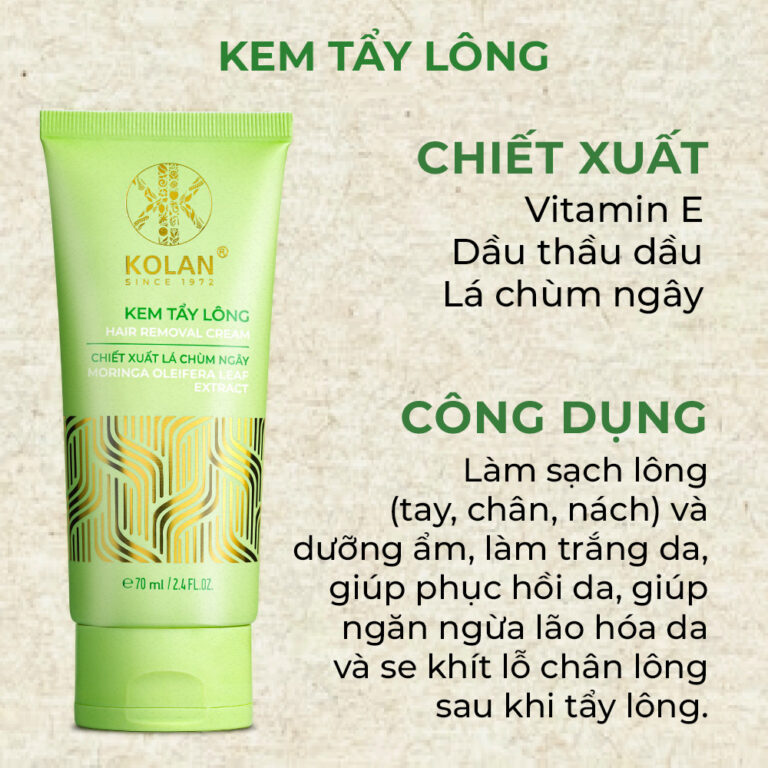 Combo Kem Tẩy Lông KOLAN 70ml - Gel Dịu Da Chiết Xuất Lá Chùm Ngây 30ml