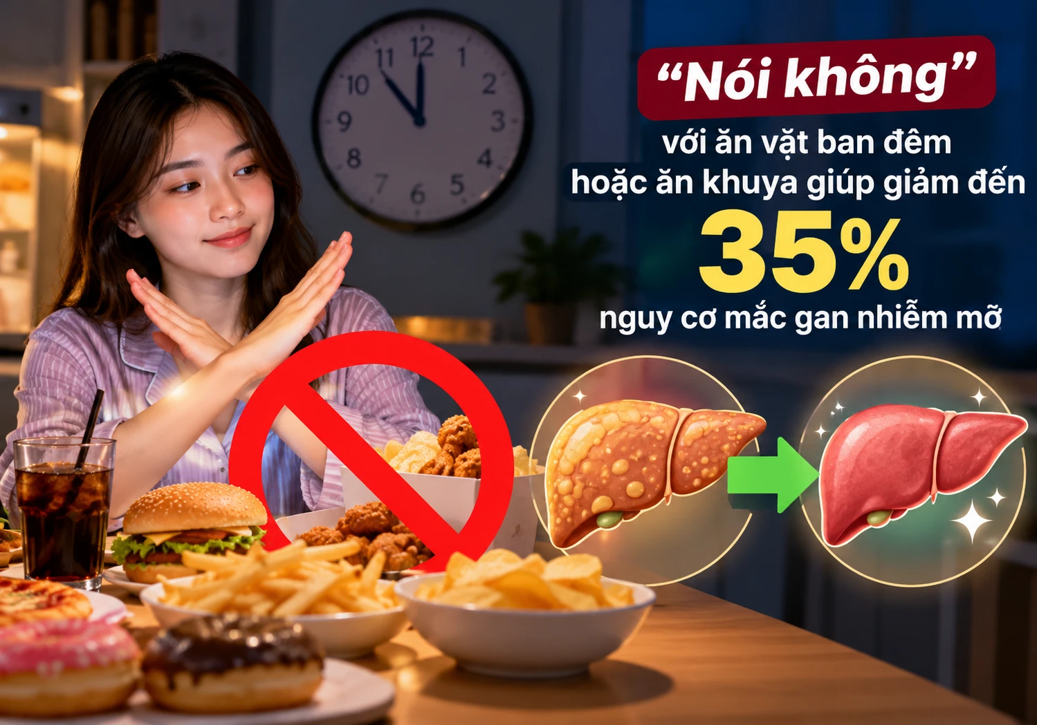 Bỏ thói quen ăn khuya có thể giúp giảm nguy cơ gan nhiễm mỡ